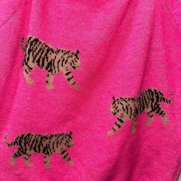 BiBi Hot Pink Tiger Print Puff Sleeve Sweater - Picture 4 of 9